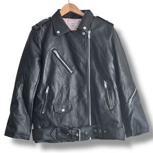 Mango Casual Faux Leather Black Motorcycle Jacket Size  XS